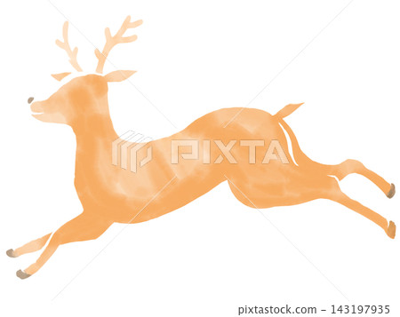 Watercolor silhouette illustration of a running reindeer 143197935