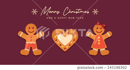christmas greeting card with cookies gingerbread set sweet decoration vector illustration christmas greeting card with cookies gingerbread set sweet decoration vector illustration 143198302
