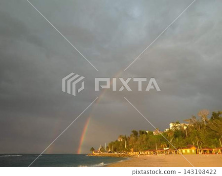 Double Rainbow over The Beach in Aguada Puerto Rico USA  143198422