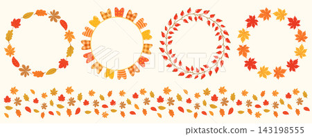 Autumn leaves, rose hips and bunting flags round vector frames and colorful leaf border for Thanksgiving and Harvest banners, invitations and posters Autumn leaves, rose hips and bunting flags round vector frames and colorful leaf border for Thanksgiving and Harvest banners, invitations and posters 143198555