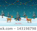 Merry Christmas and Happy new year background,Celebrate themed with cute cartoon deers on winter night 143198798