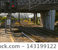 Red Railway Signal at an English Train Station Signaling Stop and Safety 143199122