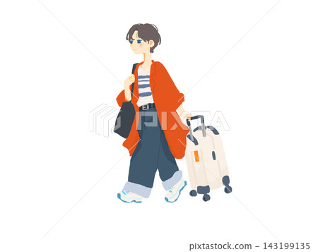 Illustration of a woman traveling with a suitcase. Illustration of a woman traveling with a suitcase. 143199135