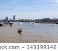 Scenic View of the River Thames with Boats in London, England 143199146