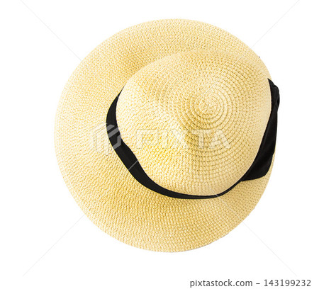 Top View of a Straw Fedora Hat isolated on white background Top View of a Straw Fedora Hat isolated on white background 143199232