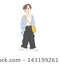 A full-body illustration of a woman standing in casual clothing. 143199261