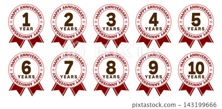 Anniversary Ribbon Badge Set (Classic Design) - Celebrating 10 Years from the First to the Tenth Anniversary Anniversary Ribbon Badge Set (Classic Design) - Celebrating 10 Years from the First to the Tenth Anniversary 143199666
