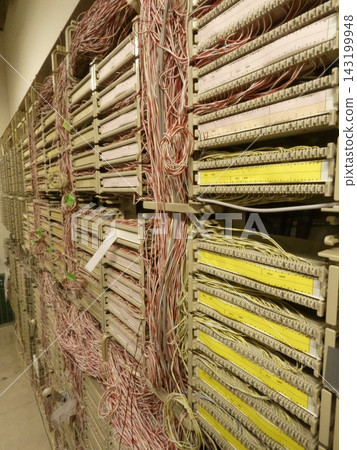 MDF terminal board for communications with a large number of wires connected. MDF terminal board for communications with a large number of wires connected. 143199948