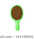 Trendy green hairbrush illustration for beauty branding, salon 143199956