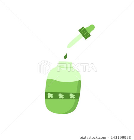Minimal green serum dropper illustration for skincare branding, wellness Minimal green serum dropper illustration for skincare branding, wellness 143199958