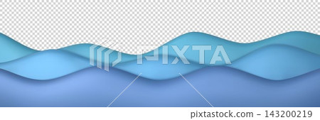 3d sea wave. Cartoon ocean water, cute beach river elements or kid summer lake surface. Panoramic blue texture, gradient curves. Background minimal composition design. Vector illustration 3d sea wave. Cartoon ocean water, cute beach river elements or kid summer lake surface. Panoramic blue texture, gradient curves. Background minimal composition design. Vector illustration 143200219