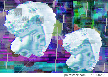 Digital glitch collage with antique Venus bust, symbolizing digital decay, data corruption, loss of information, pixel artifacts, memory degradation, and system error. Digital glitch collage with antique Venus bust, symbolizing digital decay, data corruption, loss of information, pixel artifacts, memory degradation, and system error. 143200235