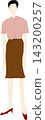 Fashion illustration of a woman wearing a pink blouse and brown skirt (full body, transparent background) 143200257