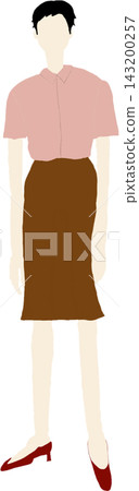 Fashion illustration of a woman wearing a pink blouse and brown skirt (full body, transparent background) Fashion illustration of a woman wearing a pink blouse and brown skirt (full body, transparent background) 143200257