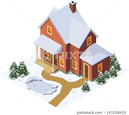 House covered in snow and frozen pond House covered in snow and frozen pond 143200418