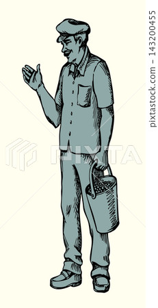 Vector drawing. Old man with bucket Vector drawing. Old man with bucket 143200455