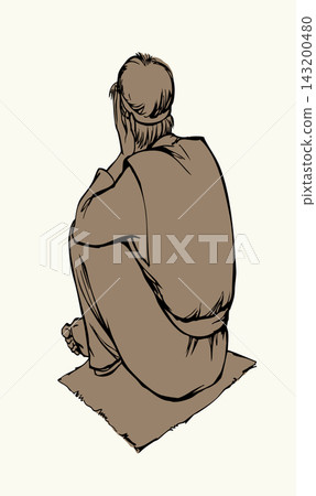 Vector drawing. Sad man sitting on the ground Vector drawing. Sad man sitting on the ground 143200480