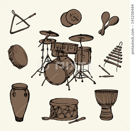 Vector drawing. Percussion musical instruments Vector drawing. Percussion musical instruments 143200484