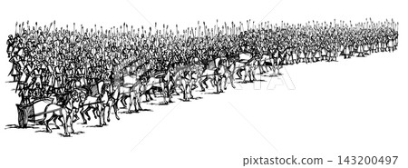 Vector drawing. Army on chariots 143200497