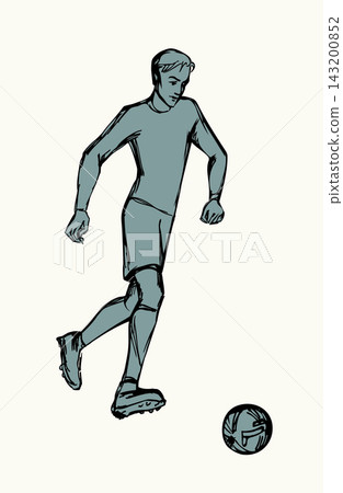 Vector drawing. Strong football player kick the ball Vector drawing. Strong football player kick the ball 143200852