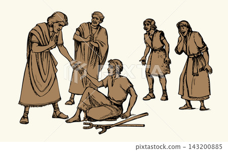 Vector drawing. Jesus heals ill man Vector drawing. Jesus heals ill man 143200885