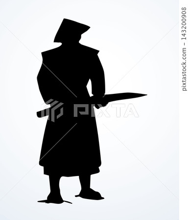 Vector drawing. The warrior is dressed in traditional Asian clothing Vector drawing. The warrior is dressed in traditional Asian clothing 143200908