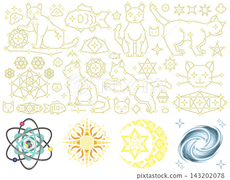 A set of materials featuring cats representing constellations and mystical cosmic themes. A set of materials featuring cats representing constellations and mystical cosmic themes. 143202078