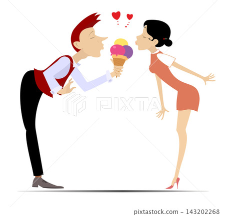 Rendezvous with ice cream. Sweet love. Love couple eating ice cream Rendezvous with ice cream. Sweet love. Love couple eating ice cream 143202268