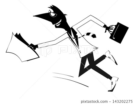 Businessman on the way to the workplace. Businessman on the run. Man with bag and papers runs for business Businessman on the way to the workplace. Businessman on the run. Man with bag and papers runs for business 143202275