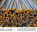 Close-Up of Yellow-Marked Rebar Steel Bars 143202605