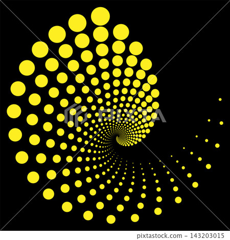 Design spiral yellow dots backdrop. Abstract monochrome background. Vector art illustration. Design spiral yellow dots backdrop. Abstract monochrome background. Vector art illustration. 143203015