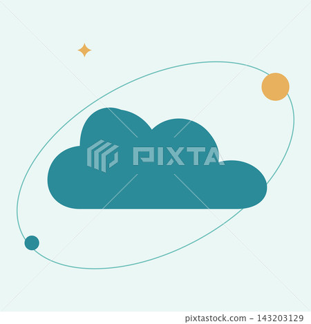 Celestial cloud illustration with orbiting elements and sparkle for science or fantasy theme Celestial cloud illustration with orbiting elements and sparkle for science or fantasy theme 143203129