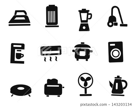 Collection of black and white kitchen appliance icons vector illustration for design Collection of black and white kitchen appliance icons vector illustration for design 143203134
