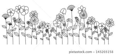 Doodle drawing of various flowers and plants isolated on white background Doodle drawing of various flowers and plants isolated on white background 143203158