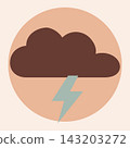 Thunderstorm weather icon with dark brown cloud and lightning bolt in circle 143203272
