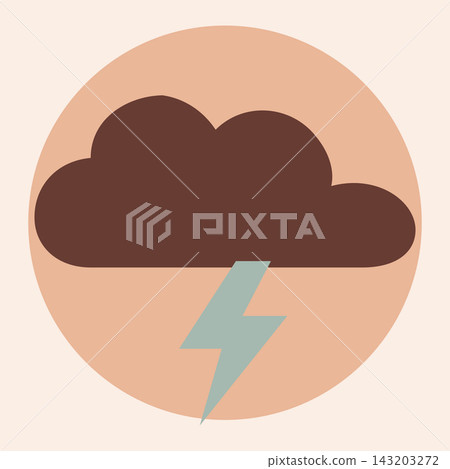 Thunderstorm weather icon with dark brown cloud and lightning bolt in circle Thunderstorm weather icon with dark brown cloud and lightning bolt in circle 143203272