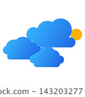 Vibrant blue gradient clouds and yellow sun illustration for weather forecast graphics. 143203277