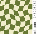 Wavy checkered pattern design with creamy white and olive green colors for background use 143203282