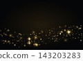 Wavy line of golden light particles and stars on dark background, festive decoration 143203283