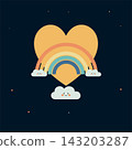 Yellow heart with rainbow and clouds in dark sky for valentine or love greeting cards 143203287