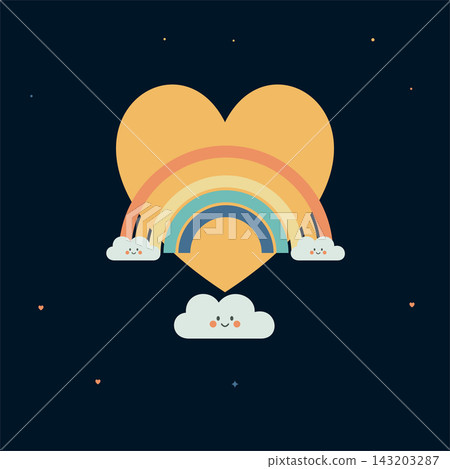 Yellow heart with rainbow and clouds in dark sky for valentine or love greeting cards Yellow heart with rainbow and clouds in dark sky for valentine or love greeting cards 143203287
