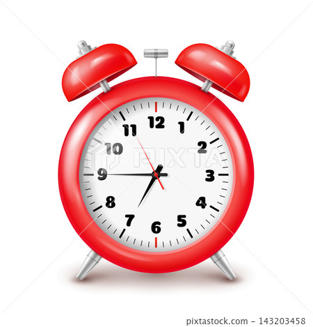 Red alarm clock with two bells on a transparent background. Red alarm clock with two bells on a transparent background. 143203458
