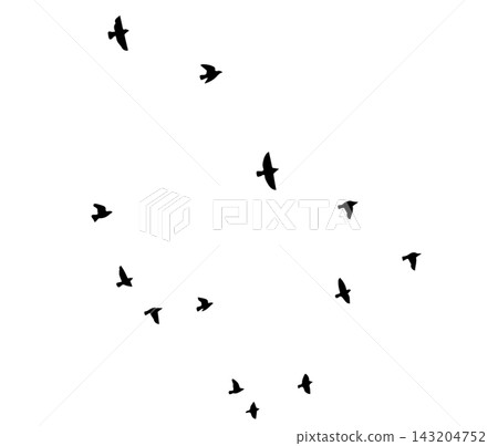 Flying birds silhouette flock. hand drawing. Not AI. Vector illustration Flying birds silhouette flock. hand drawing. Not AI. Vector illustration 143204752