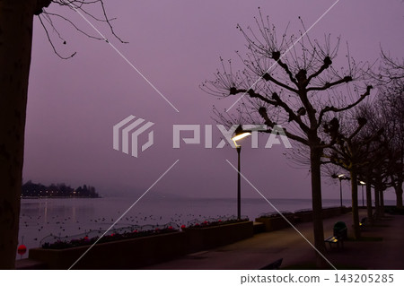 Lake Geneva at sunset, viewed from Lausanne, Switzerland (December 31, 2019) Lake Geneva at sunset, viewed from Lausanne, Switzerland (December 31, 2019) 143205285