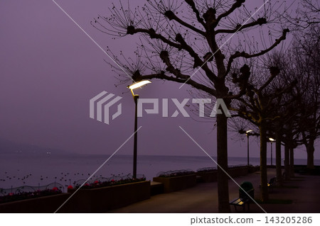 Lake Geneva at sunset, viewed from Lausanne, Switzerland (December 31, 2019) Lake Geneva at sunset, viewed from Lausanne, Switzerland (December 31, 2019) 143205286