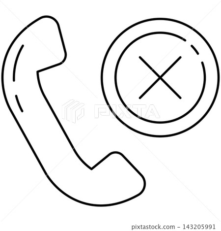 Line art style icon illustration of a telephone handset with decline cross mark isolated on transparent background. Minimalist thin line design element clip art for end call UI. Line art style icon illustration of a telephone handset with decline cross mark isolated on transparent background. Minimalist thin line design element clip art for end call UI. 143205991