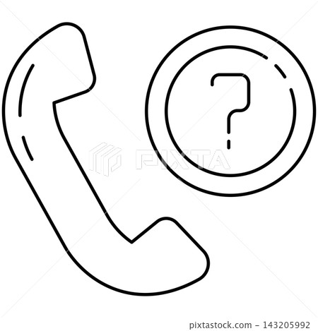 Line art style icon illustration of a telephone handset with question mark badge isolated on transparent background. Minimalist thin line design element clip art for help call. Line art style icon illustration of a telephone handset with question mark badge isolated on transparent background. Minimalist thin line design element clip art for help call. 143205992