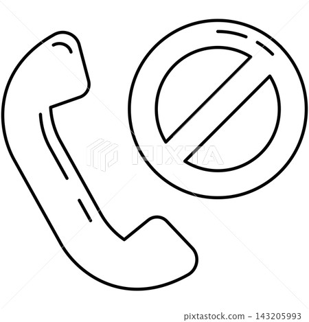 Line art style icon illustration of a telephone handset with block prohibition sign isolated on transparent background. Minimalist thin line design element clip art for block call. Line art style icon illustration of a telephone handset with block prohibition sign isolated on transparent background. Minimalist thin line design element clip art for block call. 143205993