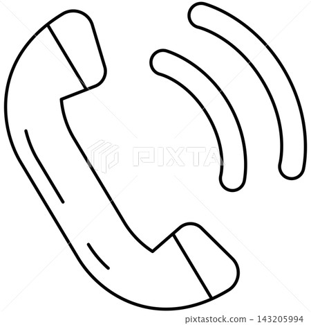 Line art style icon illustration of a ringing telephone handset with sound waves isolated on transparent background. Minimalist thin line design element clip art for incoming call. Line art style icon illustration of a ringing telephone handset with sound waves isolated on transparent background. Minimalist thin line design element clip art for incoming call. 143205994