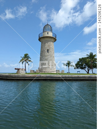 Historic Boca Chita Lighthouse Nestled in Tropical Scenery in Biscayne, Florida. Historic Boca Chita Lighthouse Nestled in Tropical Scenery in Biscayne, Florida. 143206126
